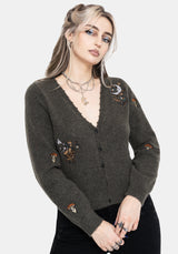 Hexborn Baba Yaga V Neck Embroidered Knit Cardigan