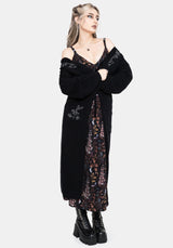 Rime Embroidered Cable Knit Sleeve Longline Cardigan