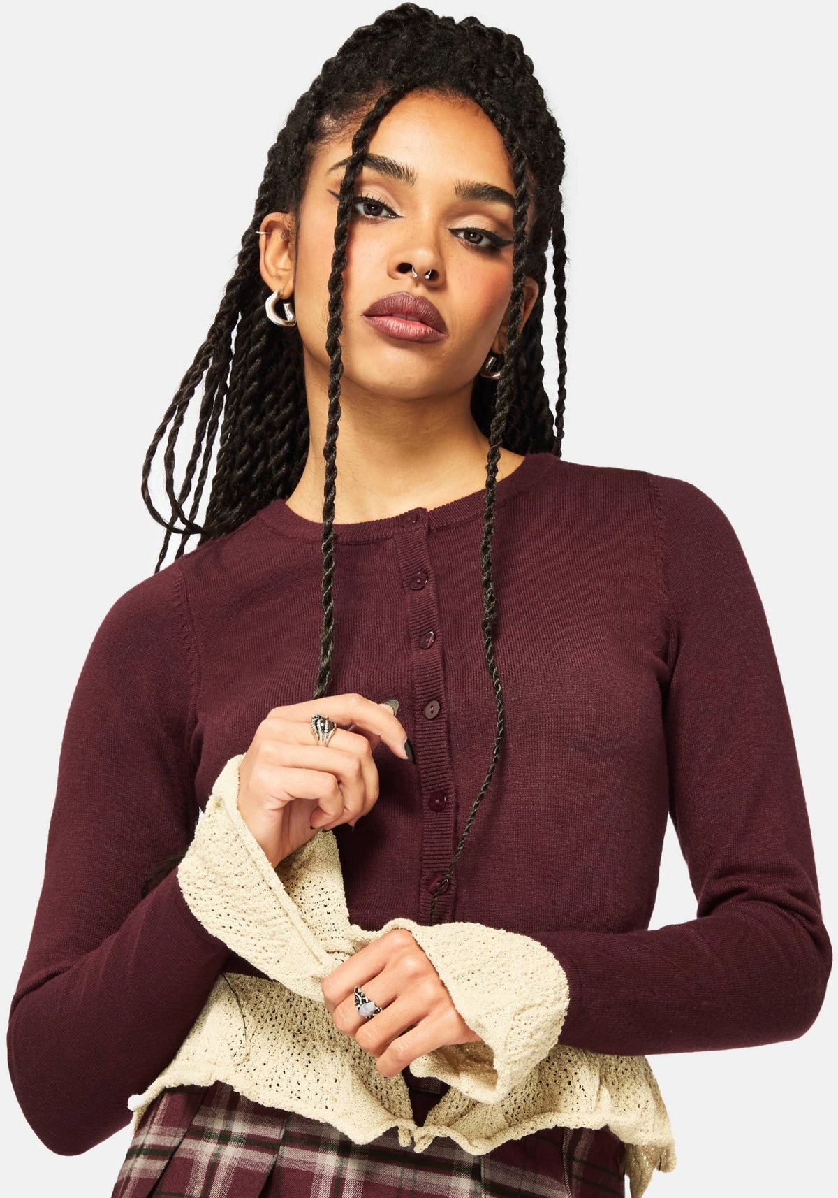 Kiera Pointelle Besatz Gestrickt Cardigan