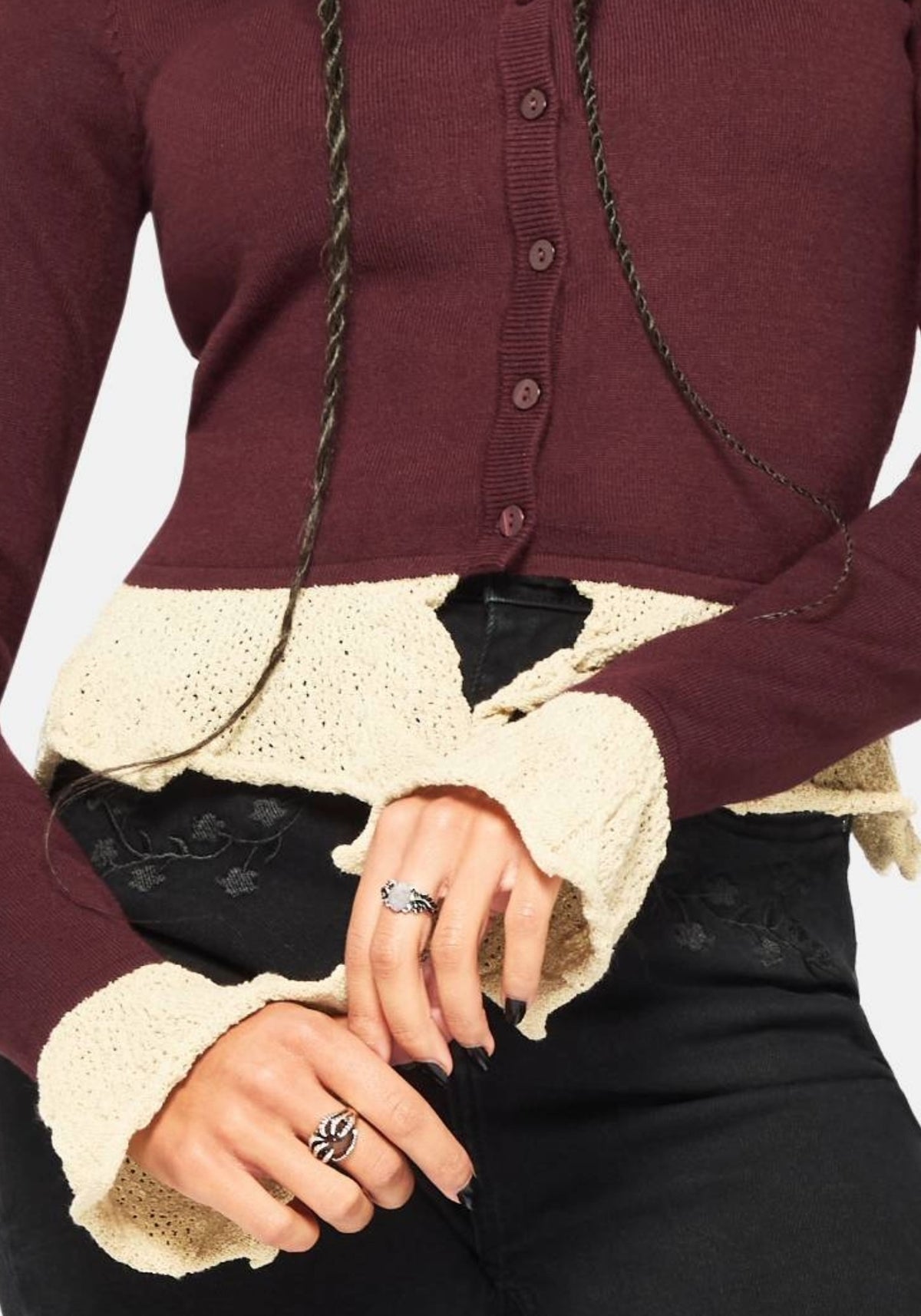 Kiera Pointelle Besatz Gestrickt Cardigan