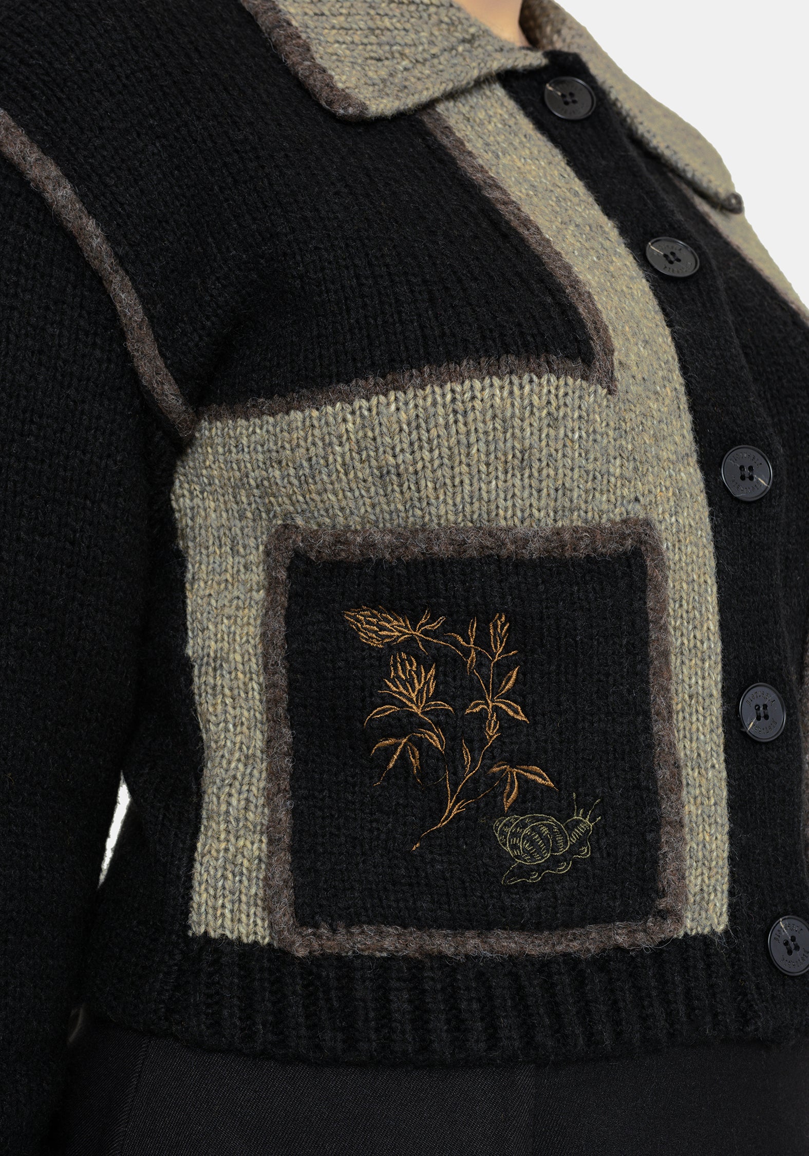 Polly Mit Kragen Flicken Bestickt Gestrickt Cardigan