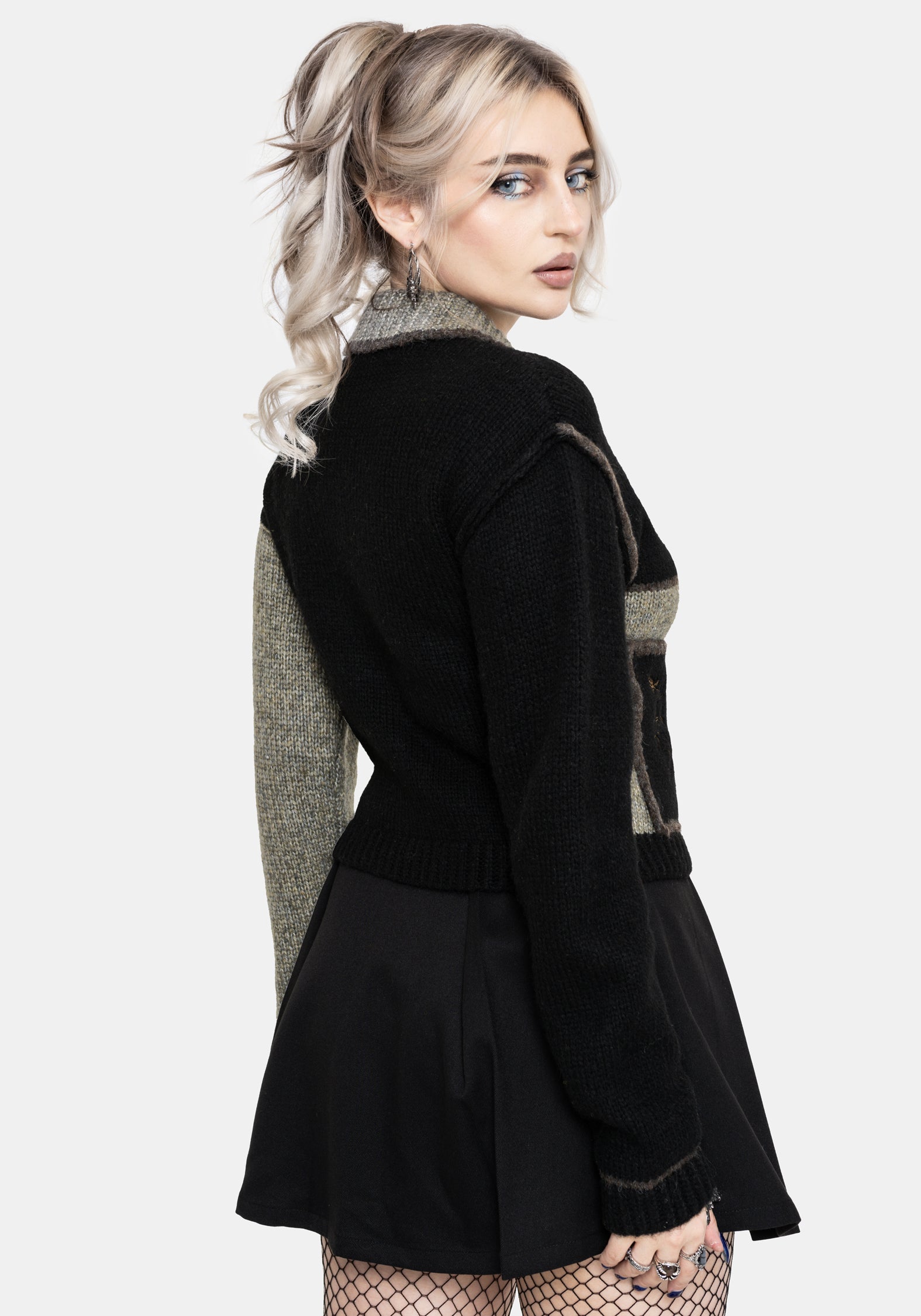 Polly Mit Kragen Flicken Bestickt Gestrickt Cardigan