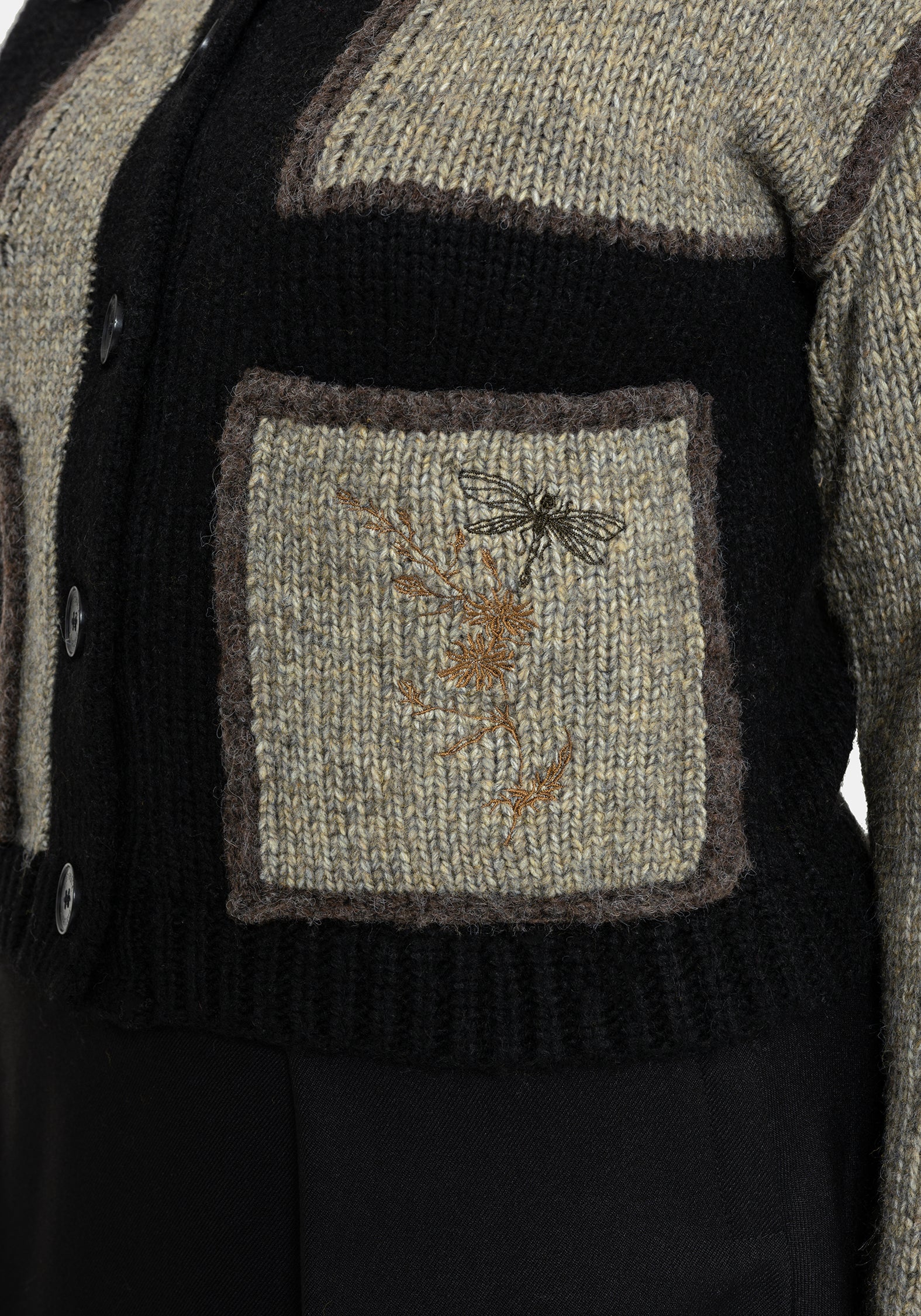 Polly Mit Kragen Flicken Bestickt Gestrickt Cardigan