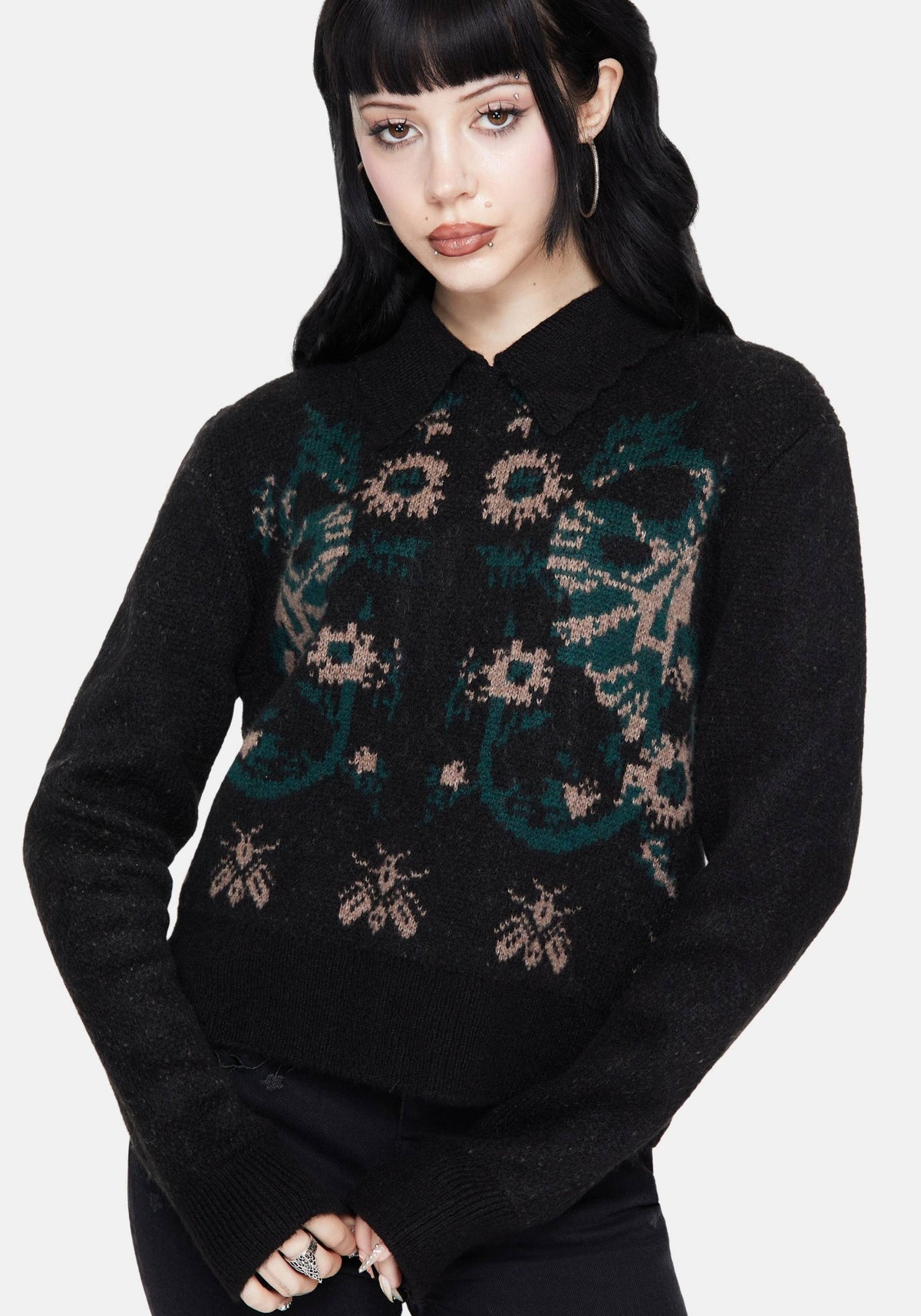 Aura Drache Jacquard Kragen Gestrickt Pullover