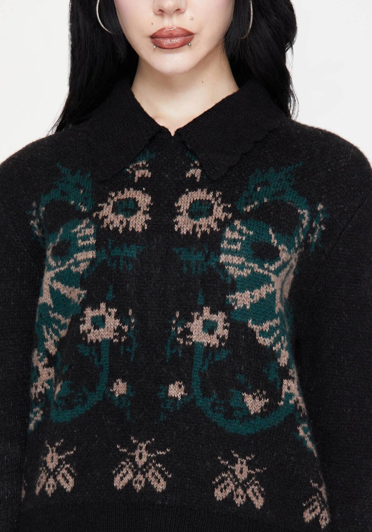 Aura Drache Jacquard Kragen Gestrickt Pullover