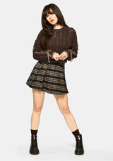Sycamore Cotton Lace Up Sleeve Cable Knit Crop Jumper - Brown