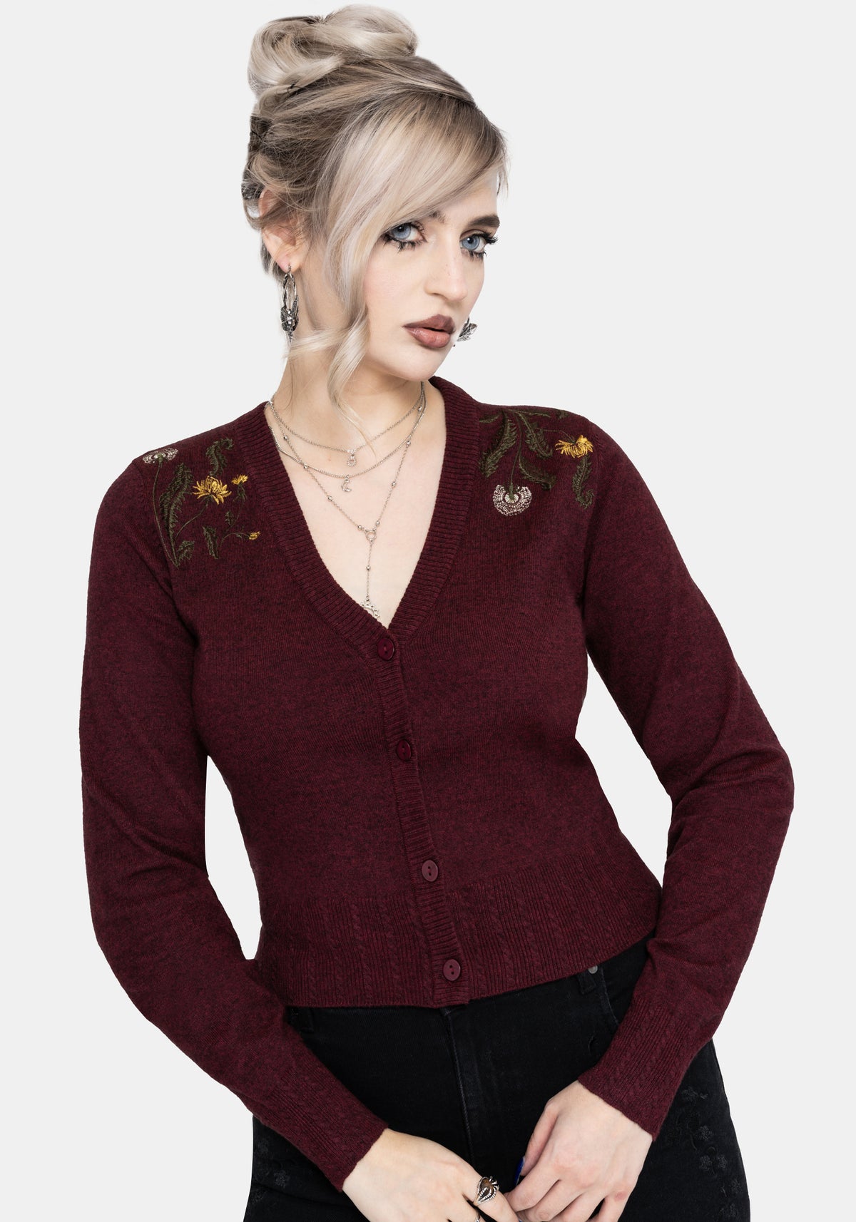Elowyn Löwenzahn Bestickt Pointelle Gestrickt Cardigan