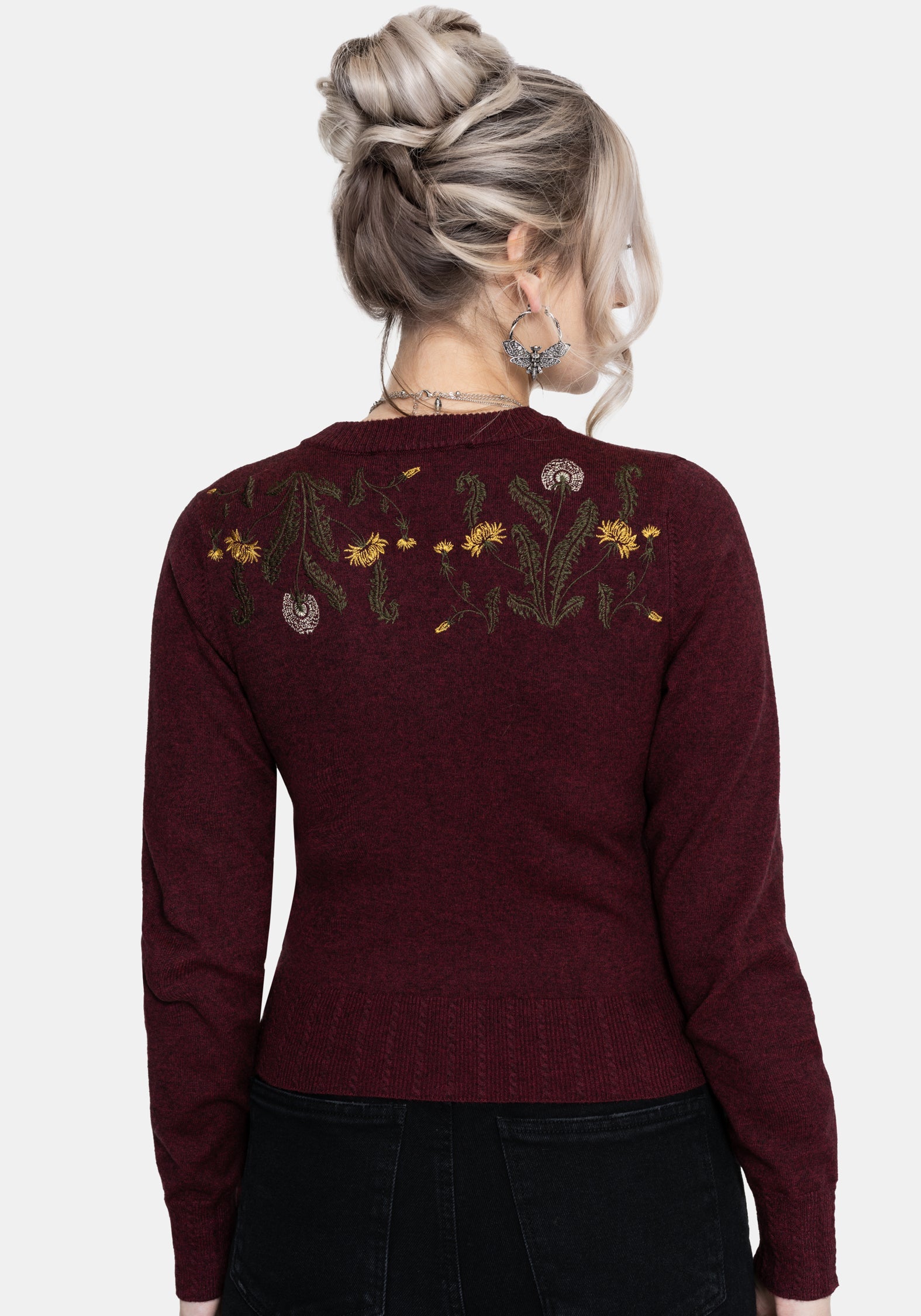 Elowyn Löwenzahn Bestickt Pointelle Gestrickt Cardigan