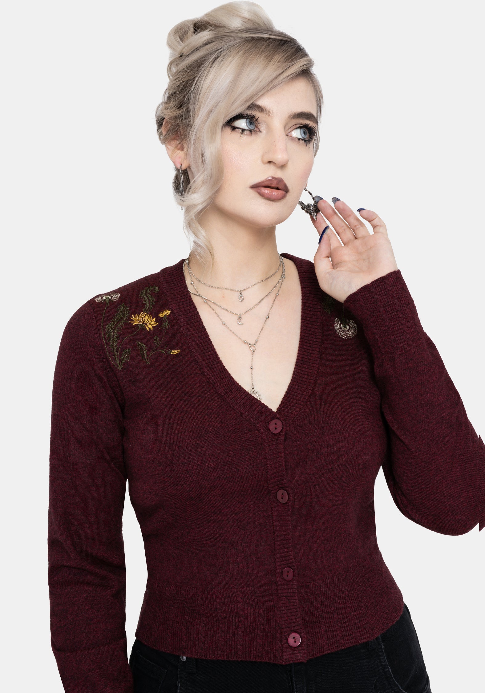 Elowyn Löwenzahn Bestickt Pointelle Gestrickt Cardigan