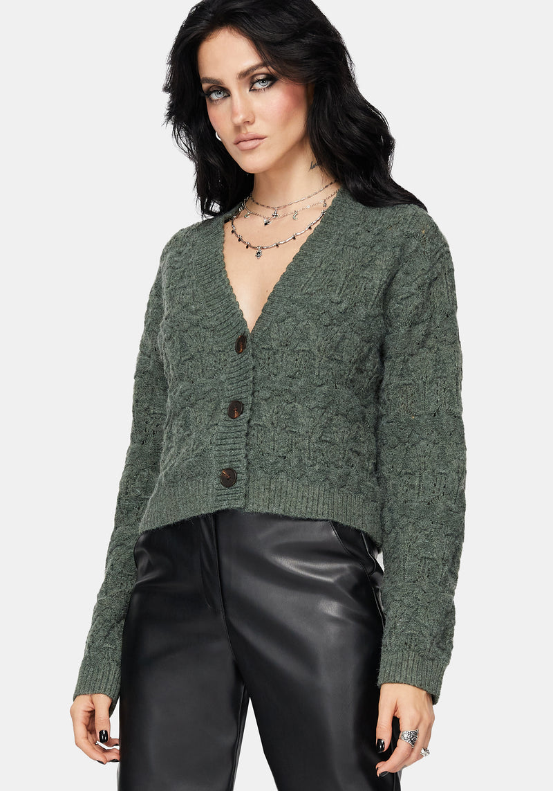 Cadmium Pointelle Knit Cardigan - Teal