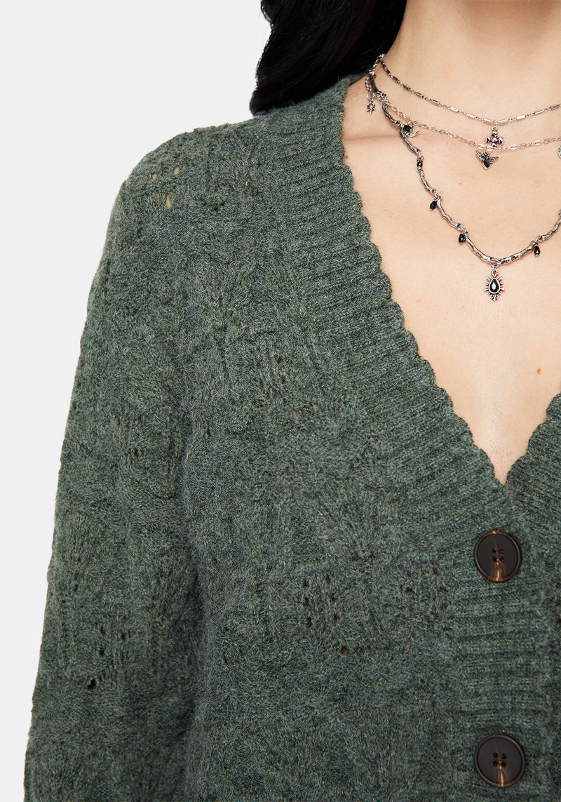Cadmium Pointelle Knit Cardigan - Teal