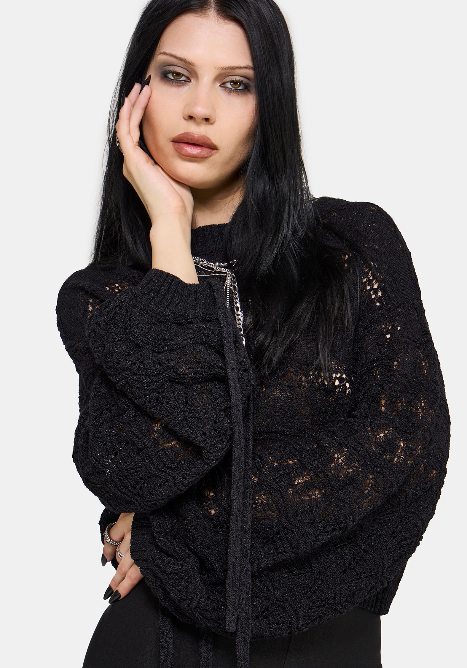 Cherith Ballon Ärmel Pointelle Streifen Pullover