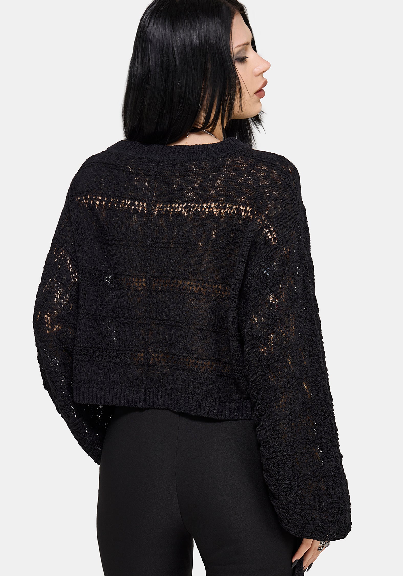 Cherith Ballon Ärmel Pointelle Streifen Pullover