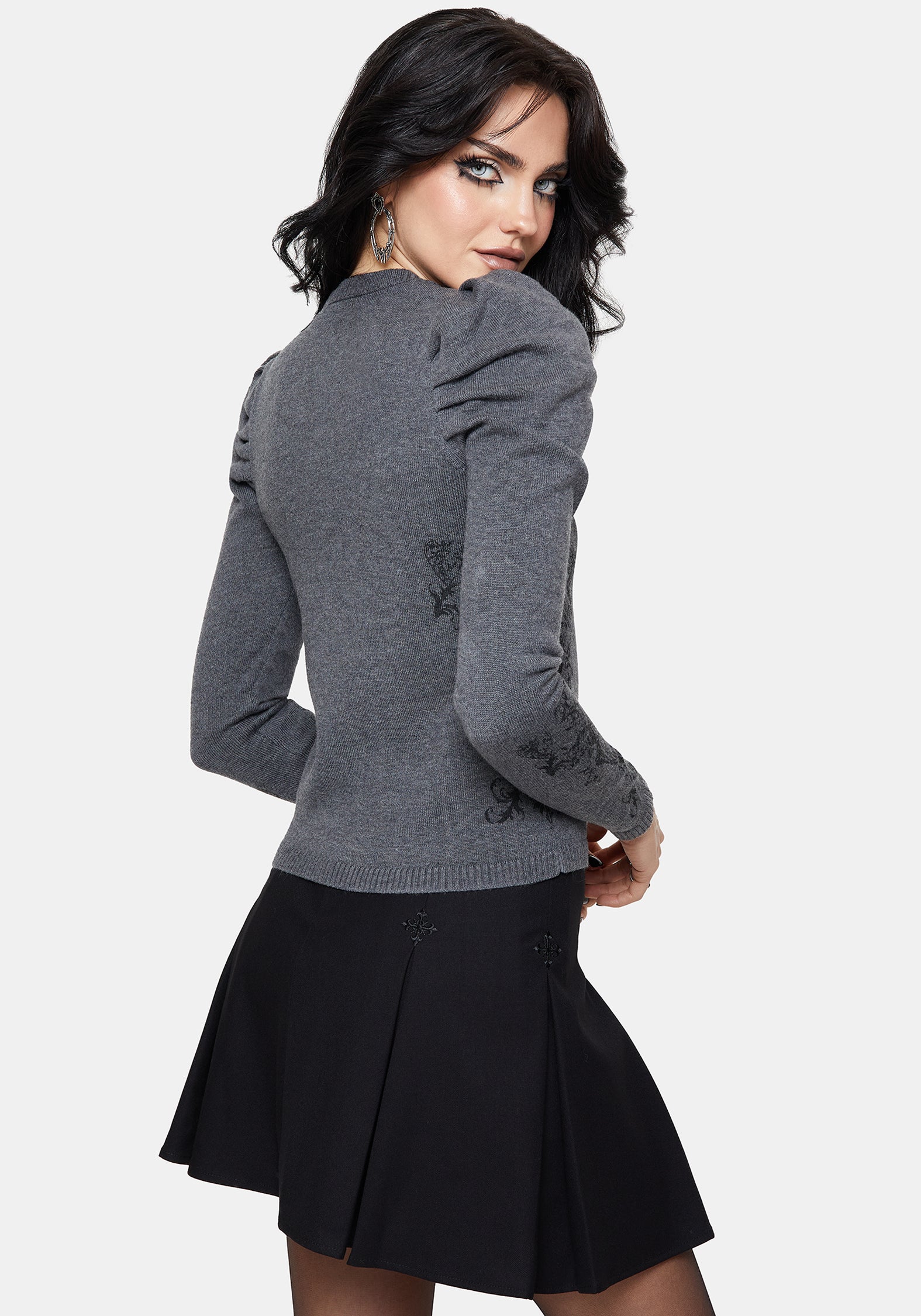 Nia Puffärmel Ärmel Bedruckt Bogen Gestrickt Cardigan