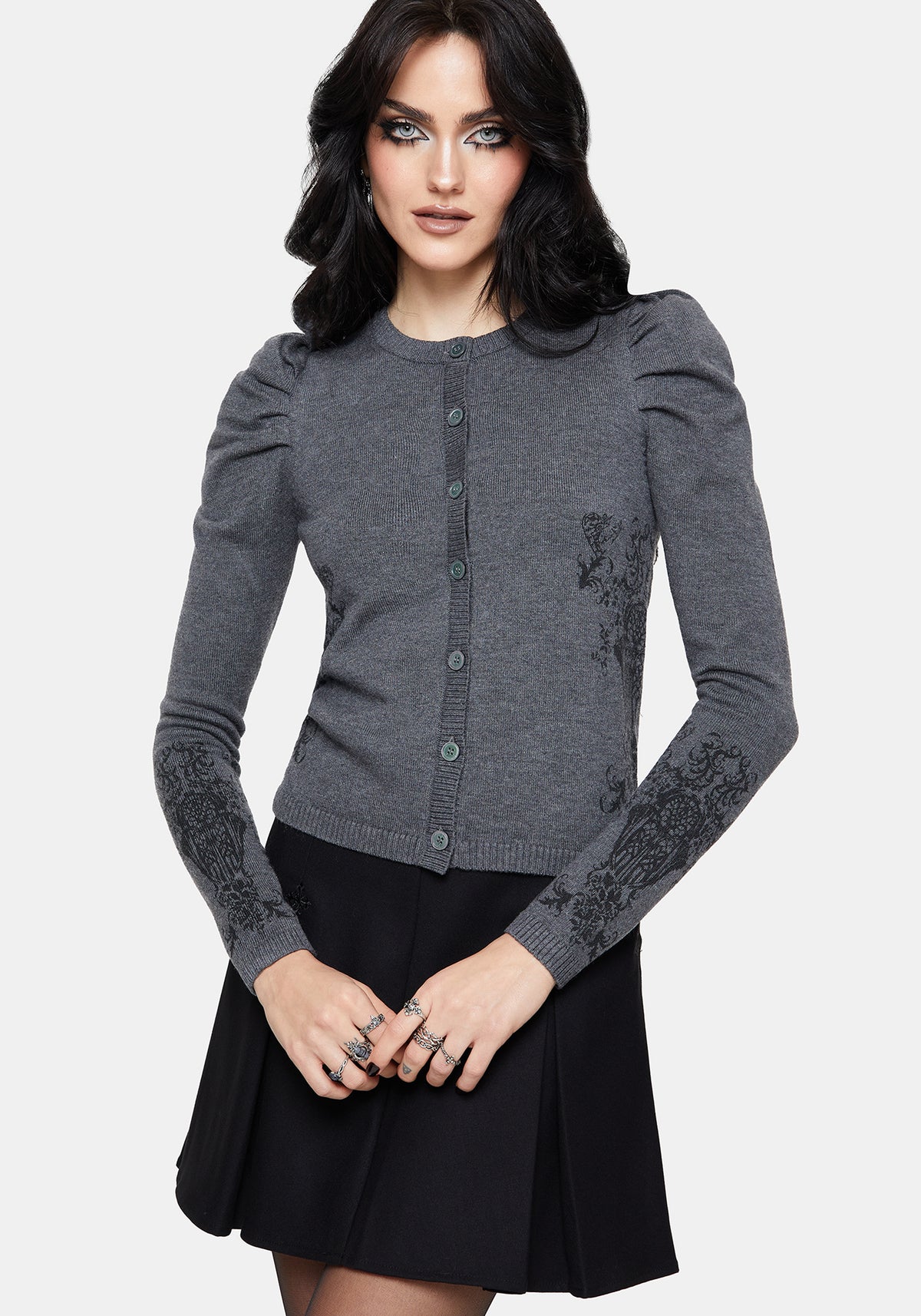 Nia Puffärmel Ärmel Bedruckt Bogen Gestrickt Cardigan