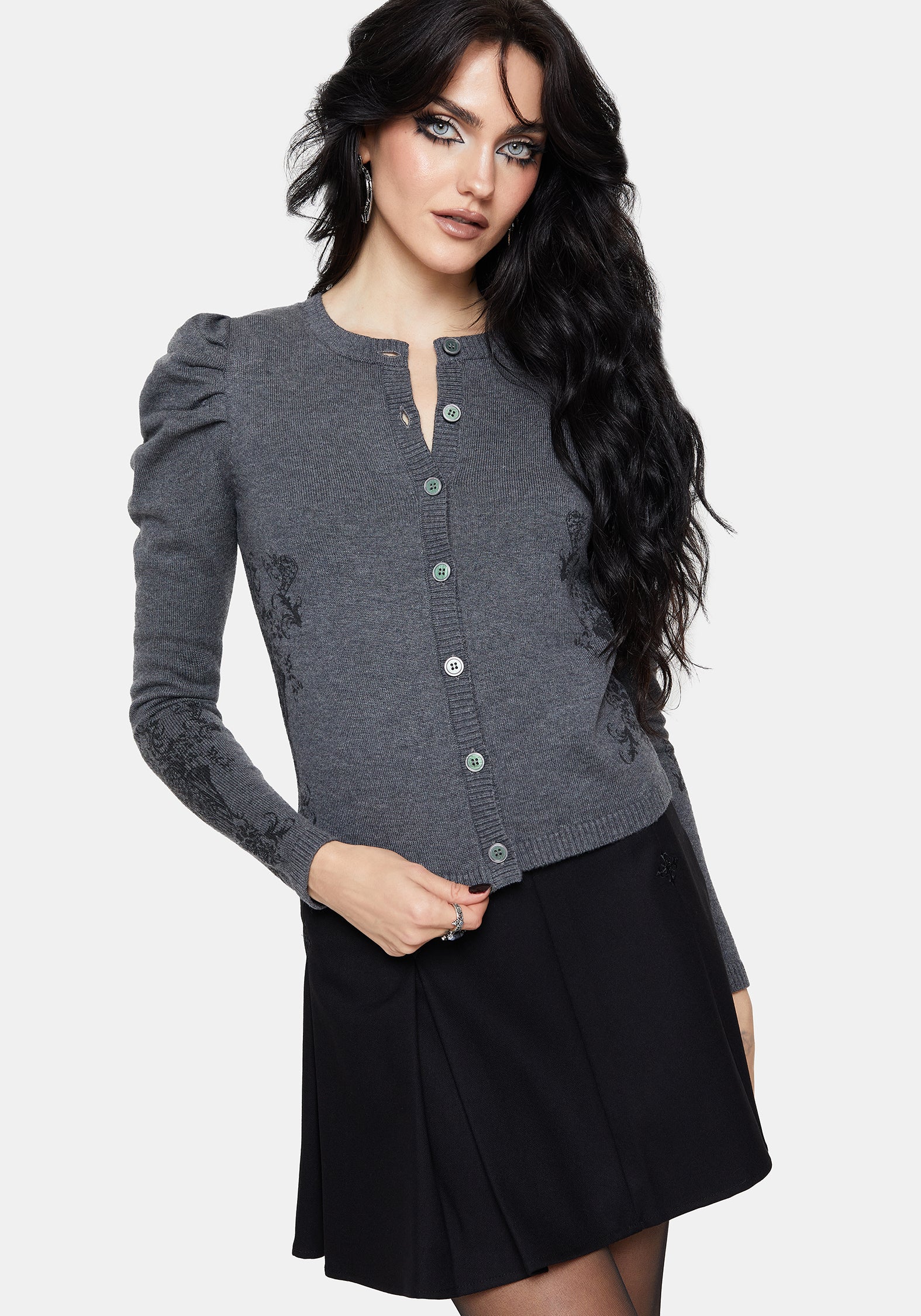Nia Puffärmel Ärmel Bedruckt Bogen Gestrickt Cardigan