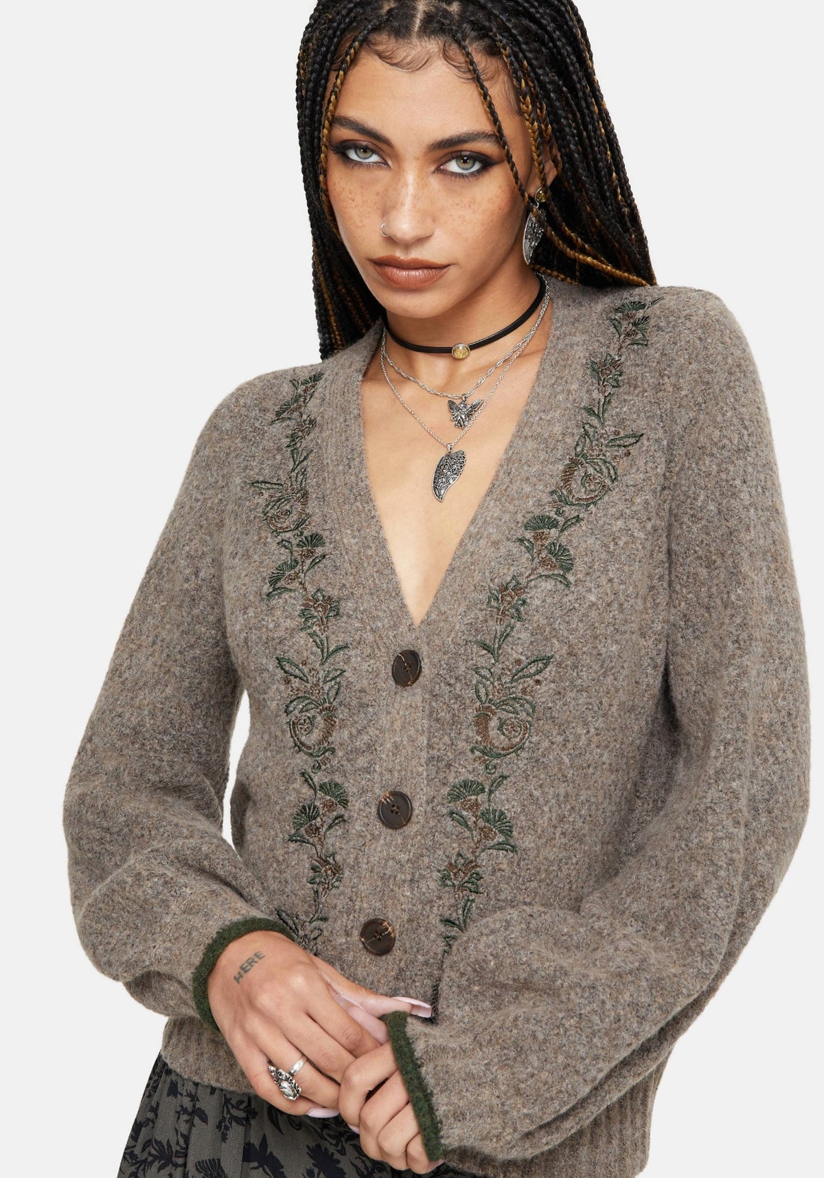Sao Thistle Bestickt Gestrickt Cardigan