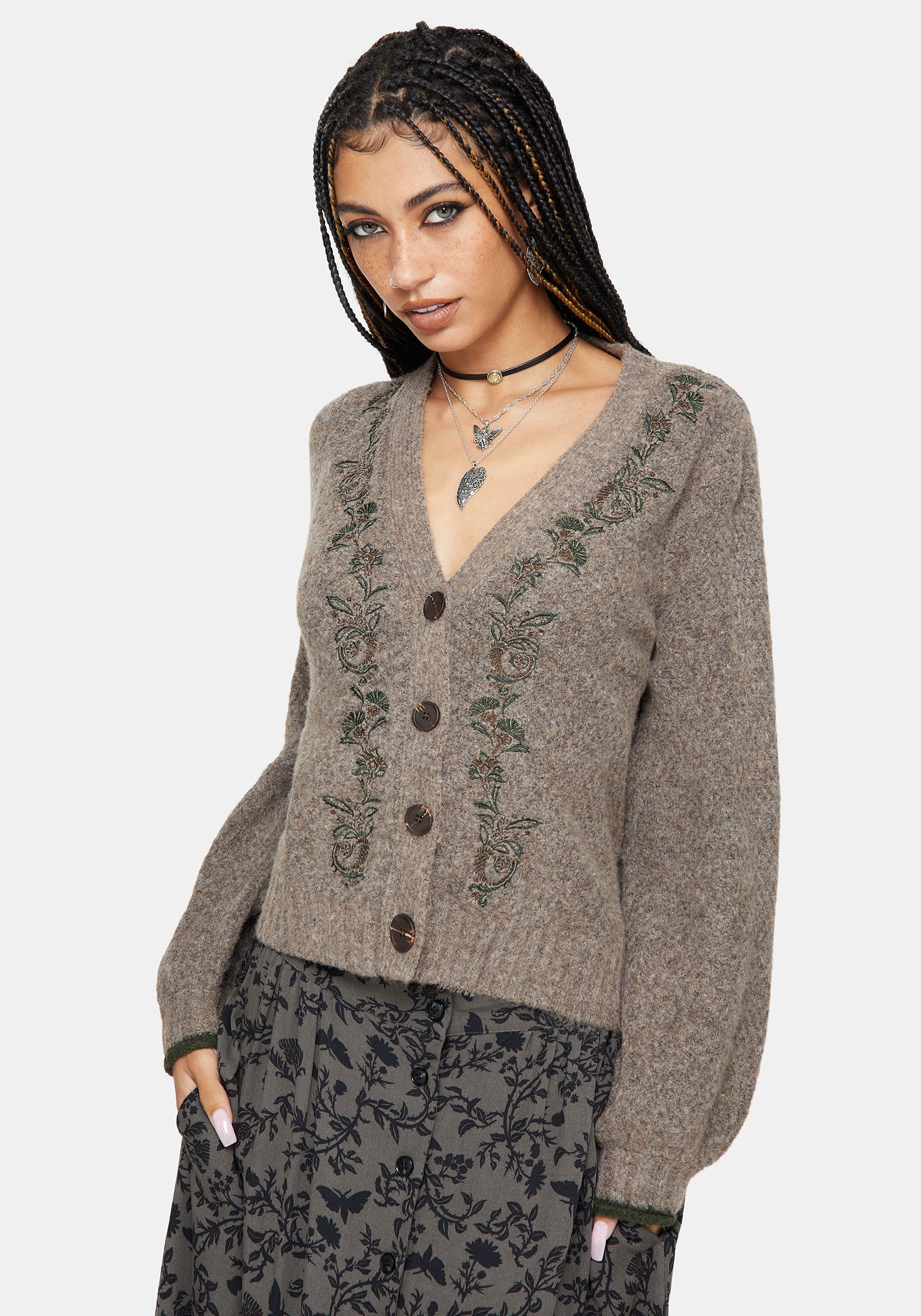 Sao Thistle Bestickt Gestrickt Cardigan