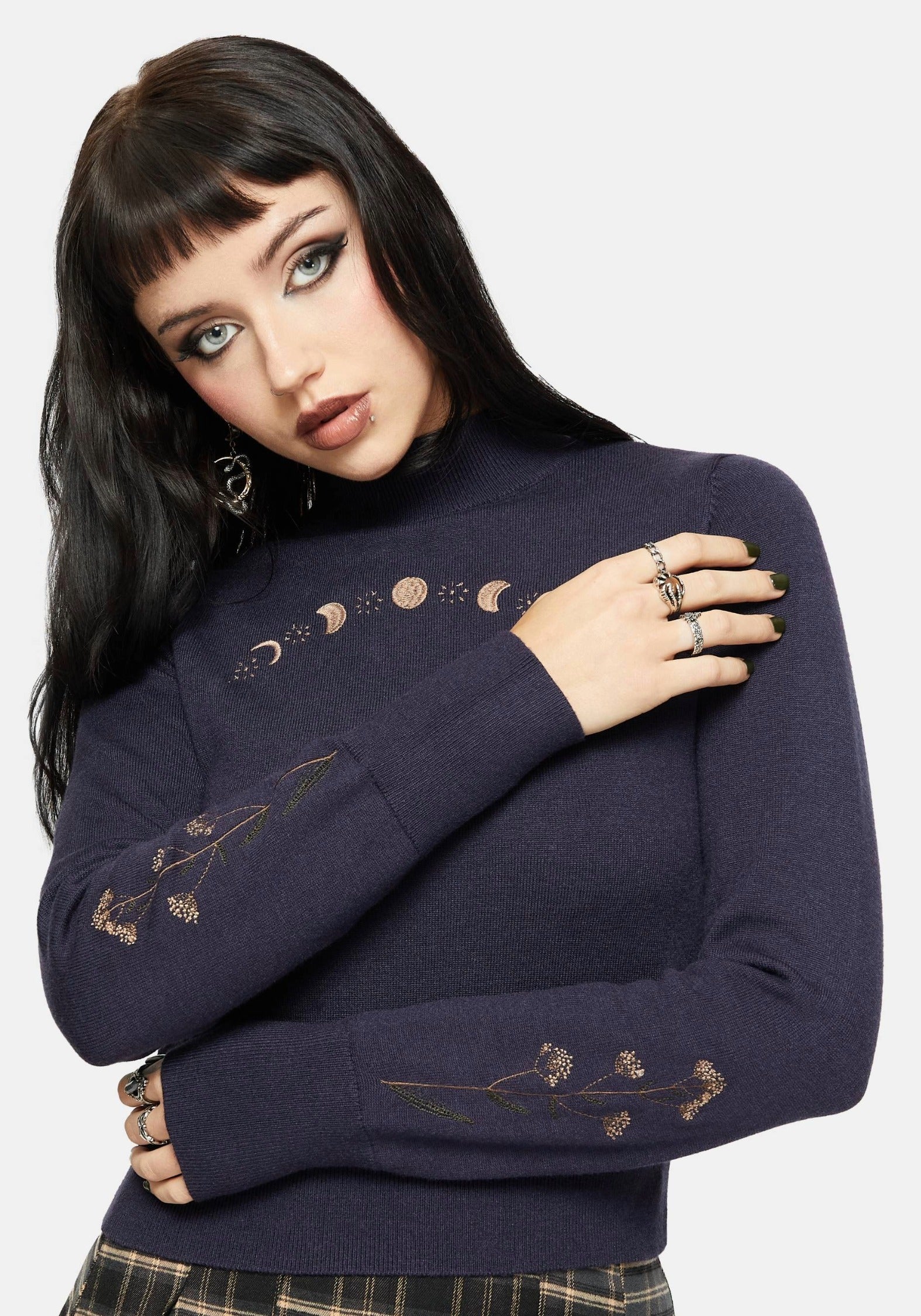 Griffinfly Bestickt Rollkragen Hals Gestrickt Pullover