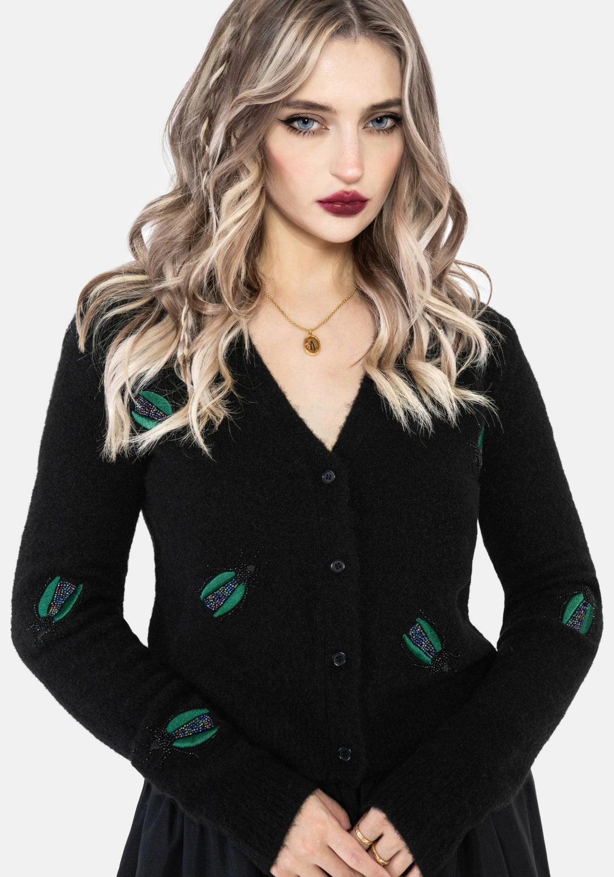 Lament Perlenbesetzt Käfer Embellished Gestrickt Cardigan