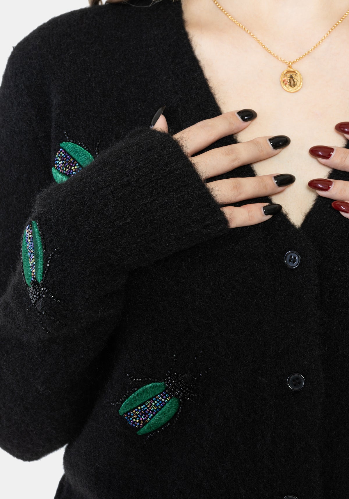Lament Perlenbesetzt Käfer Embellished Gestrickt Cardigan