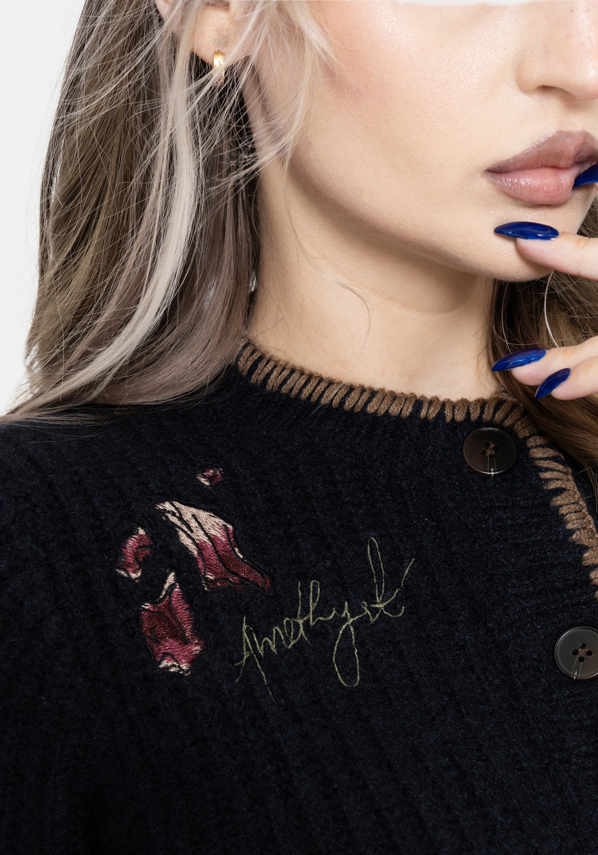 Ame Bestickt Decke Naht Cardigan