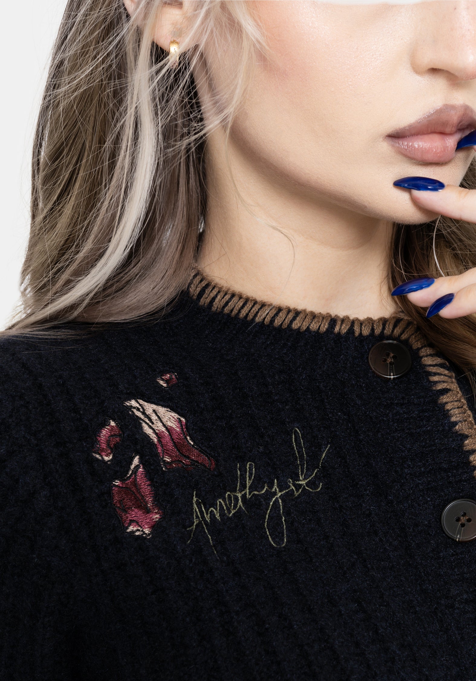 Ame Bestickt Decke Naht Cardigan