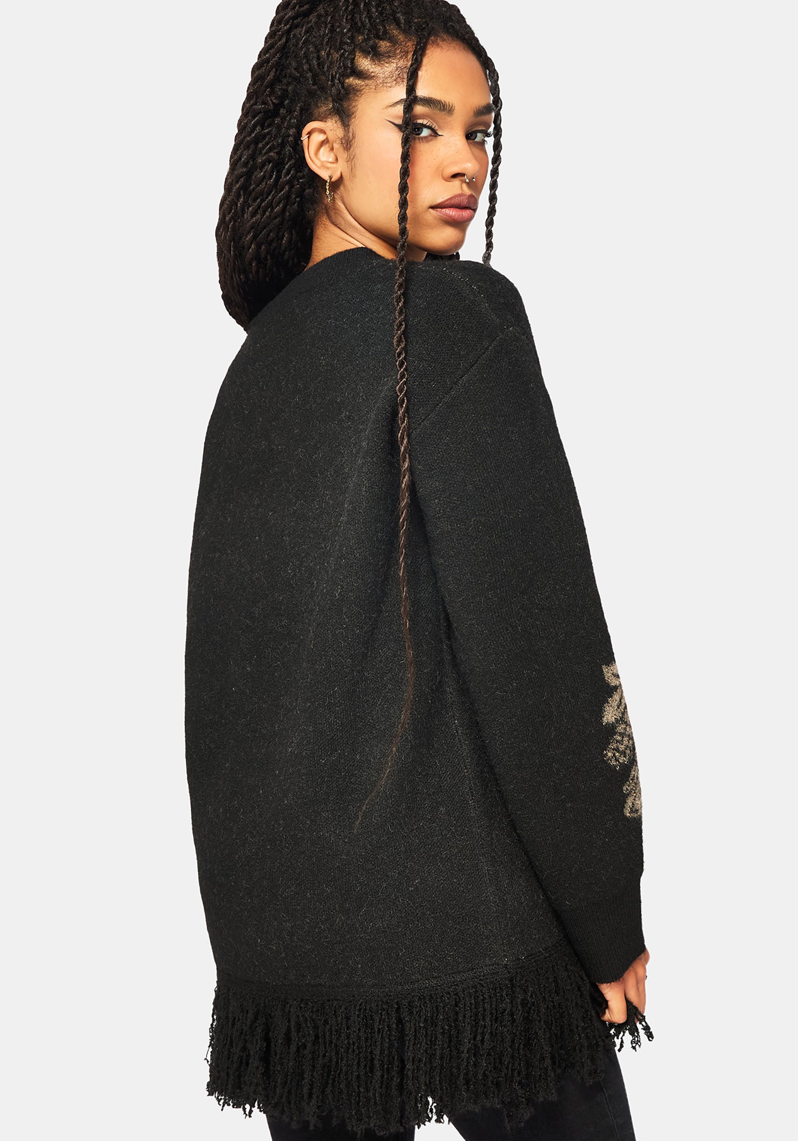 Dia Fransen Saum Jacquard Gestrickt Pullover
