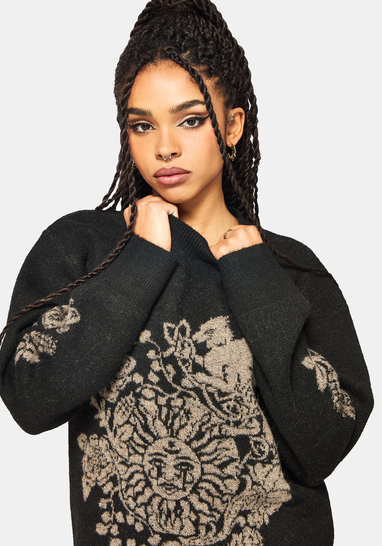 Dia Fransen Saum Jacquard Gestrickt Pullover