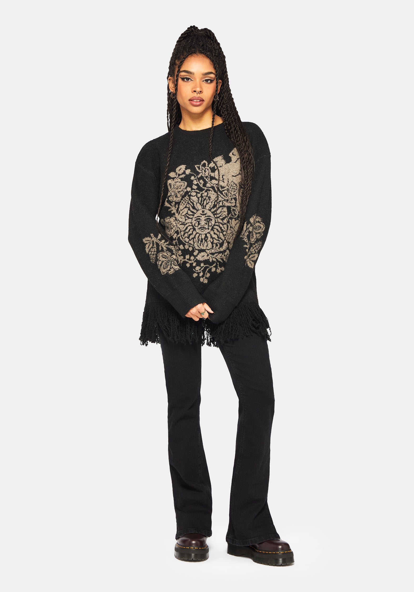 Dia Fransen Saum Jacquard Gestrickt Pullover