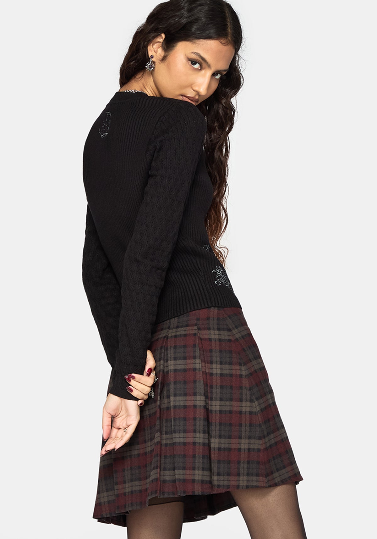 Tantra Totenkopf Bestickt Strickjacke