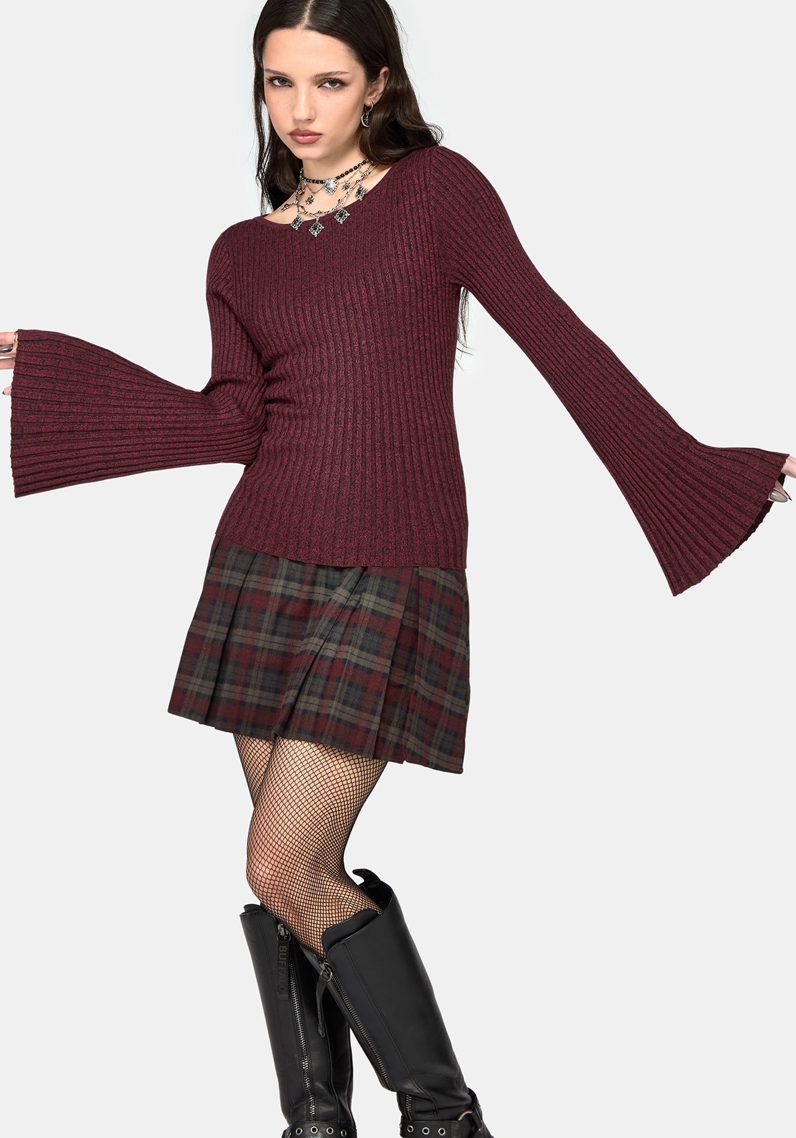 Estella Flared Sleeve Rib Knit Top