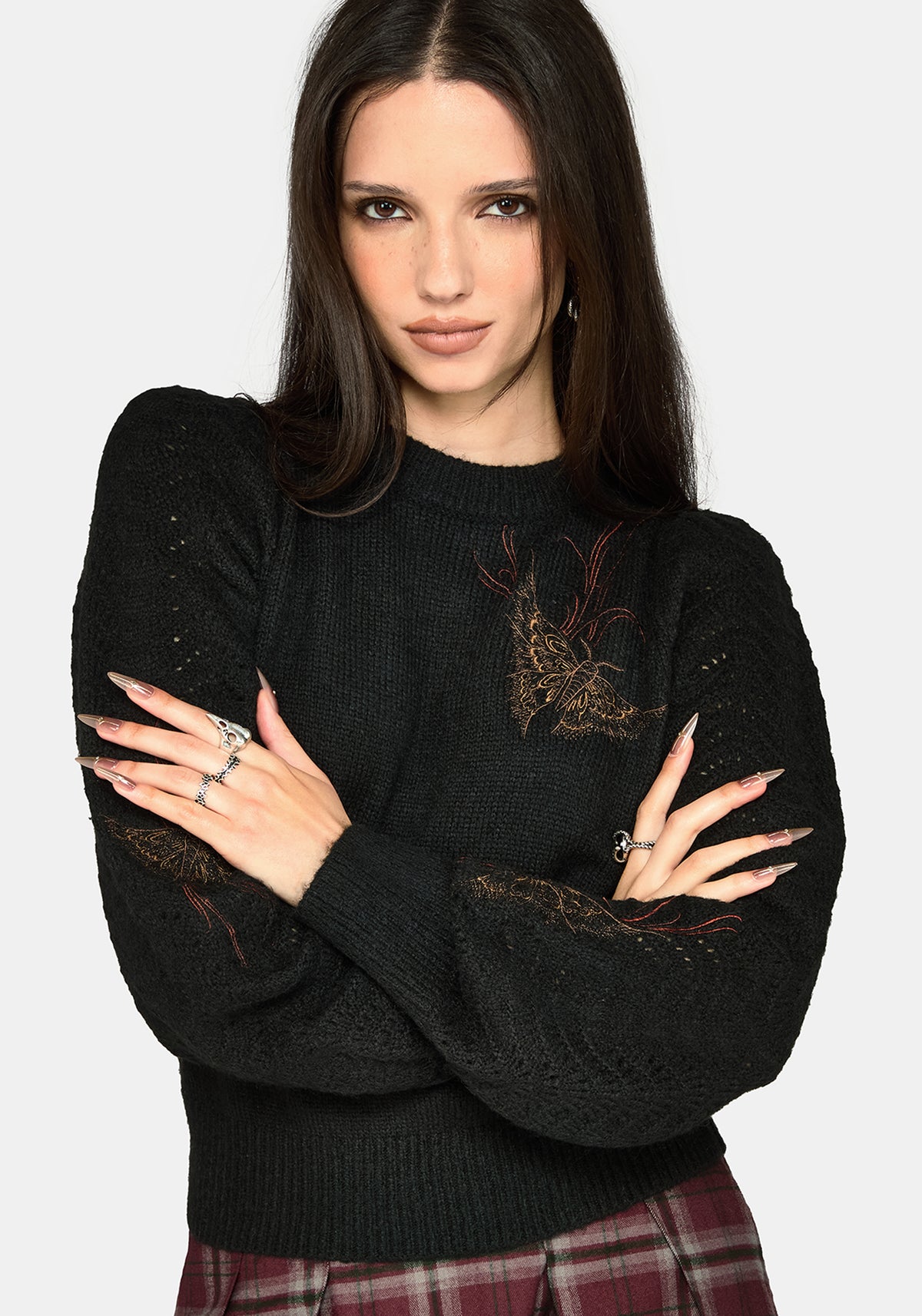 Ember Moth Bestickt Strick Pullover