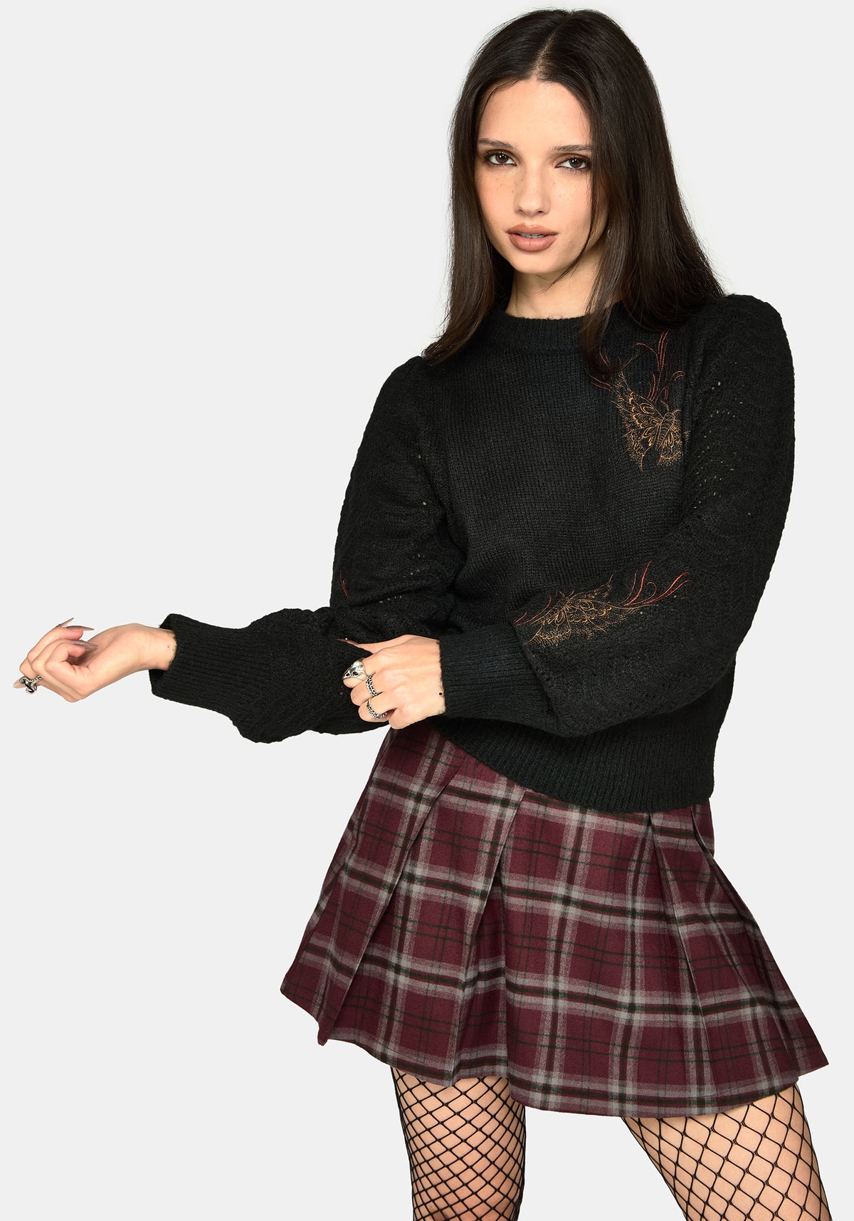 Ember Moth Bestickt Strick Pullover