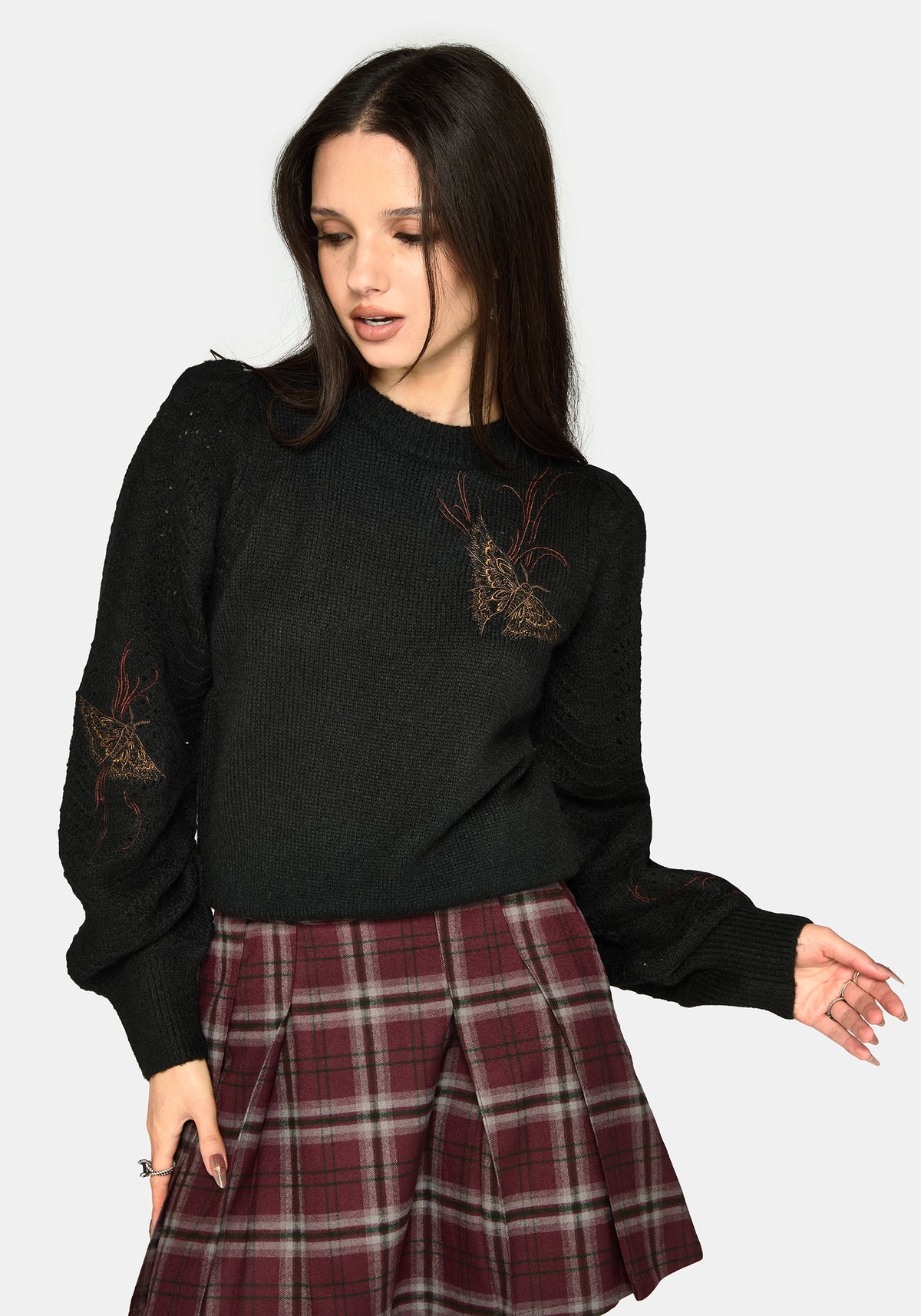 Ember Moth Bestickt Strick Pullover