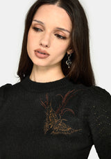 Ember Moth Bestickt Strick Pullover