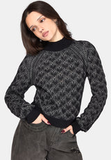 Edna Baumwolle Leaf Gerippt Funnel Hals Pullover - Schwarz