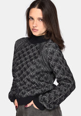 Edna Baumwolle Leaf Gerippt Funnel Hals Pullover - Schwarz