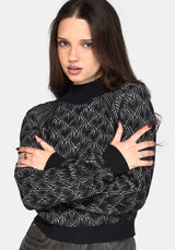 Edna Baumwolle Leaf Gerippt Funnel Hals Pullover - Schwarz