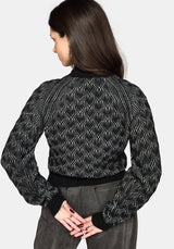 Edna Baumwolle Leaf Gerippt Funnel Hals Pullover - Schwarz