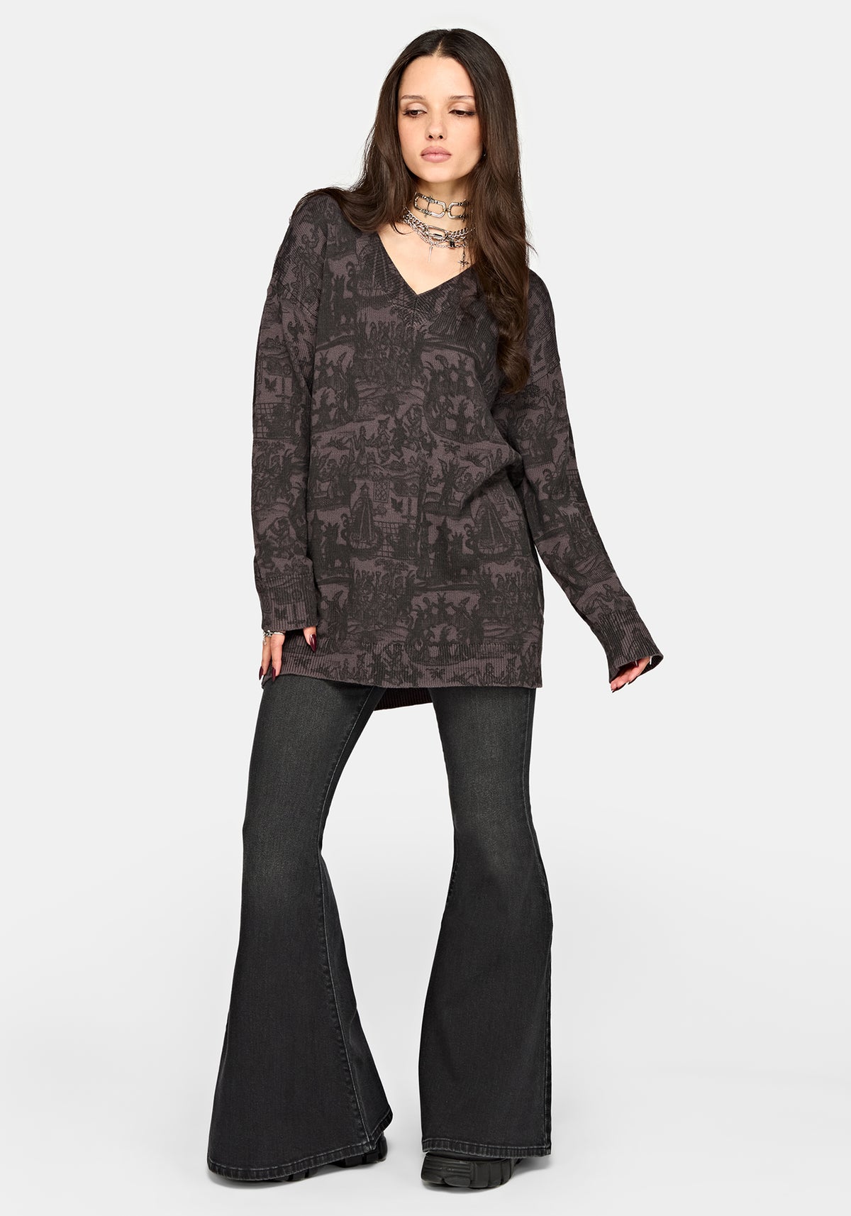 Diabolical V-Ausschnitt Strick Pullover