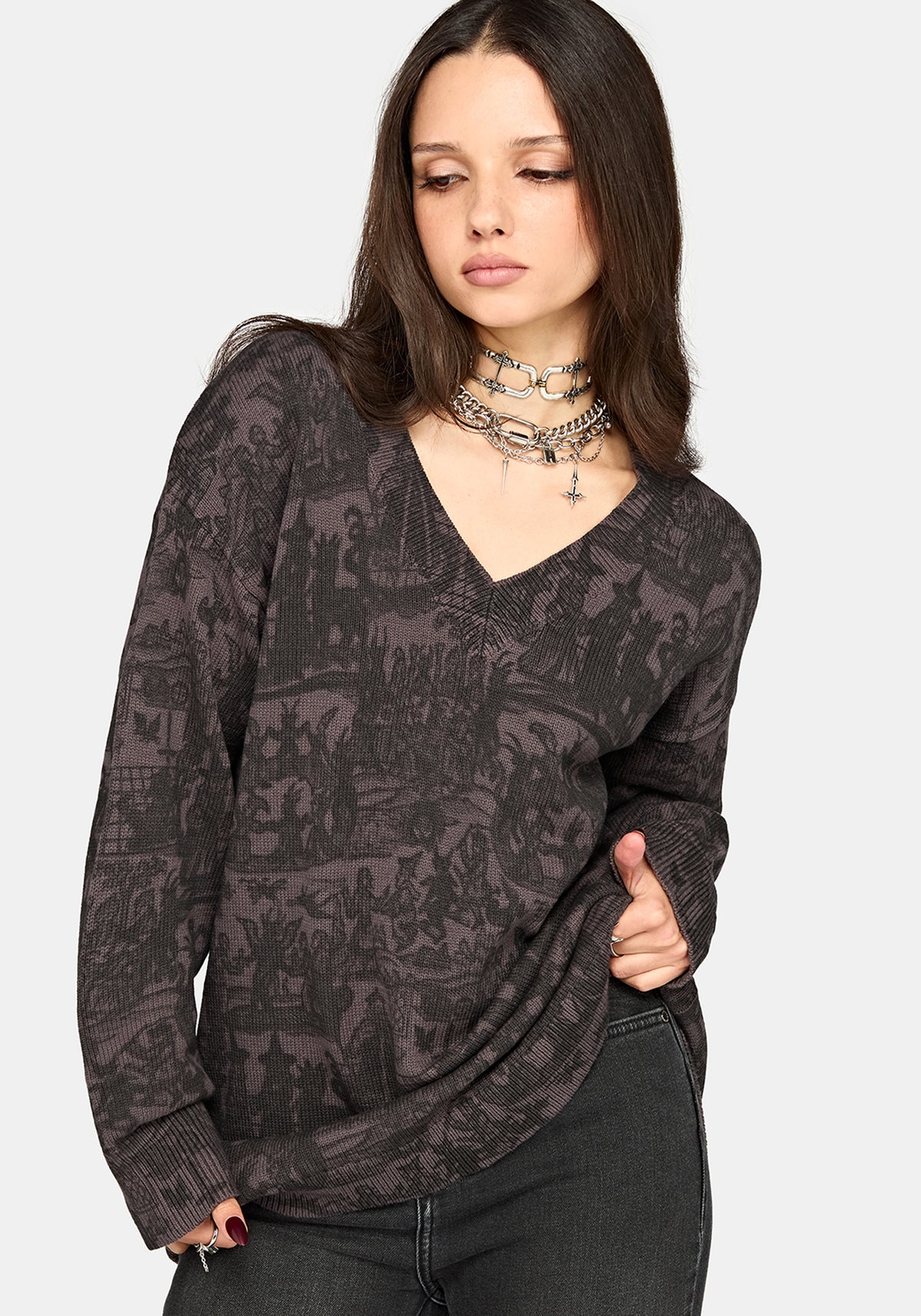 Diabolical V-Ausschnitt Strick Pullover