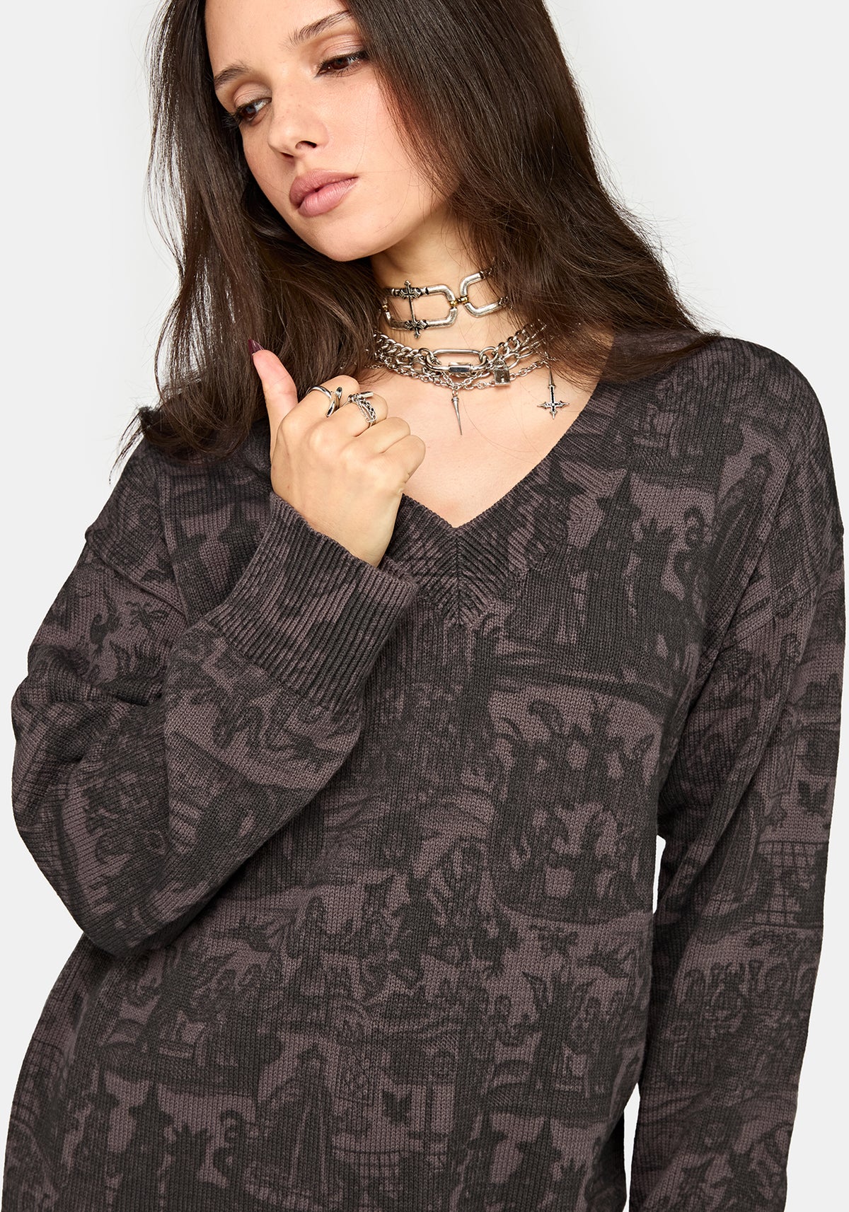 Diabolical V-Ausschnitt Strick Pullover
