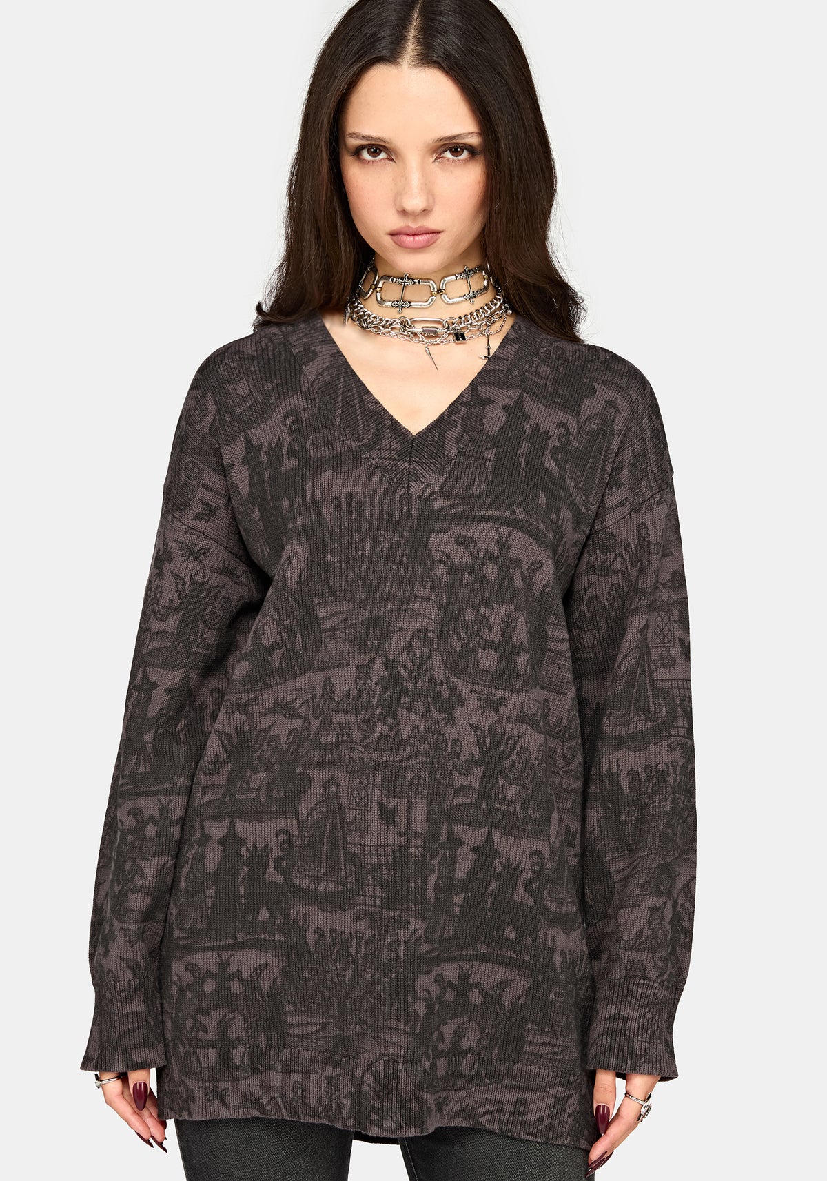 Diabolical V-Ausschnitt Strick Pullover