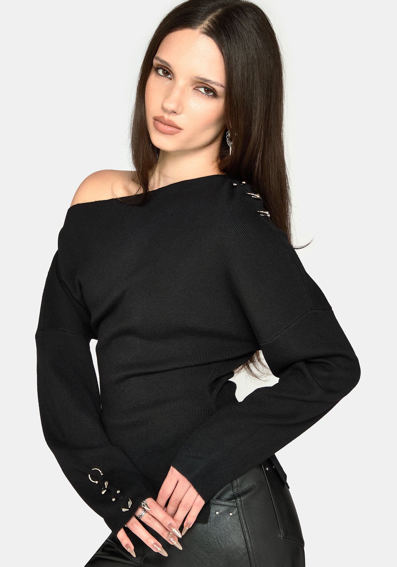 Madigan Asymmetrisch Piercing Strick Oberteil