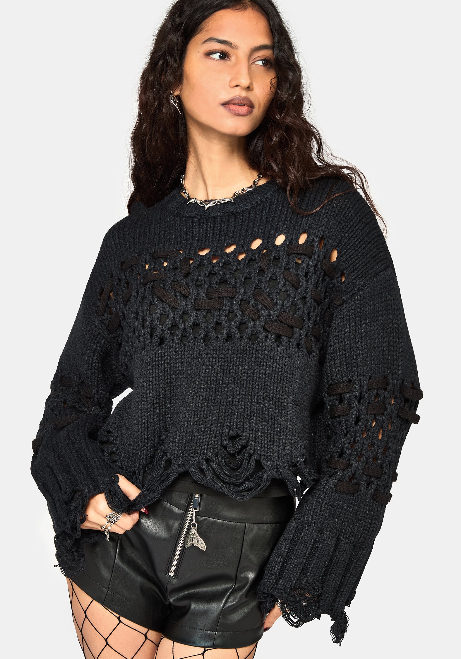 Noel Open Weave Cropped Strick Pullover