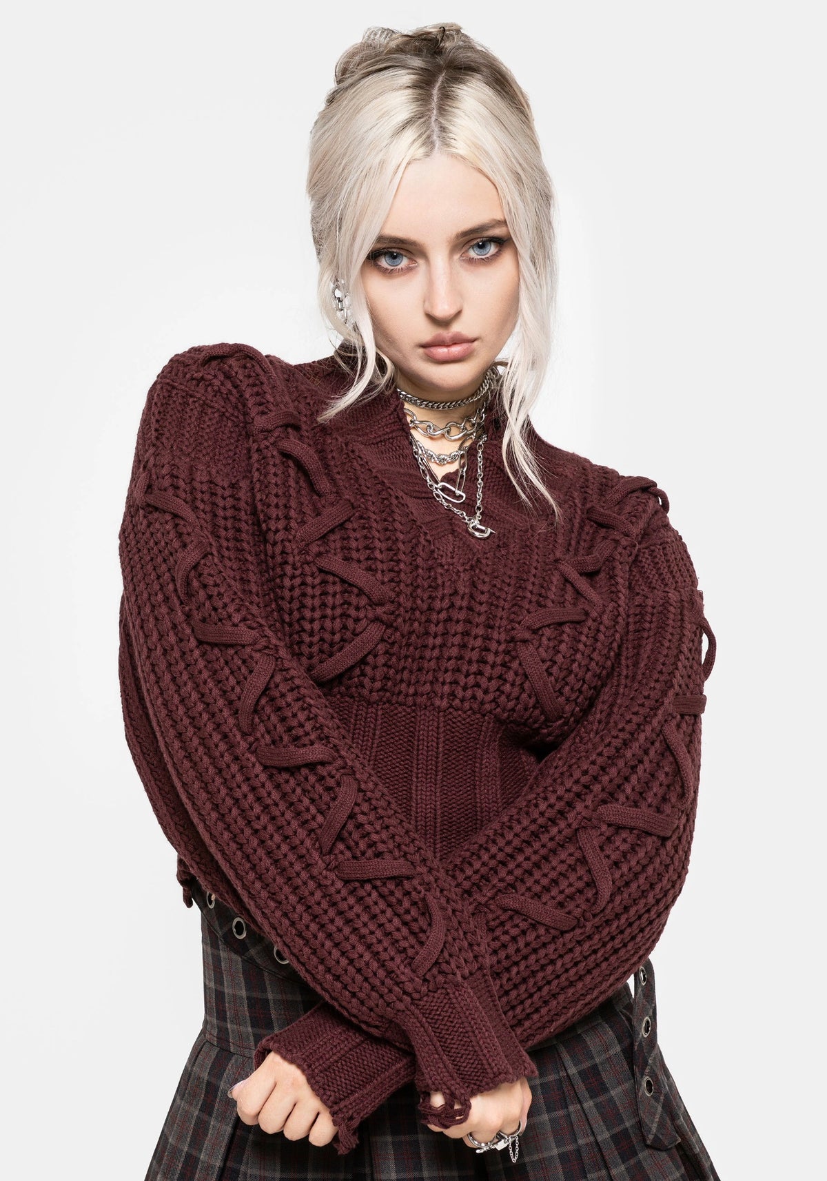 Olkra Weave Chunky Knit Jumper - Burgundy S
