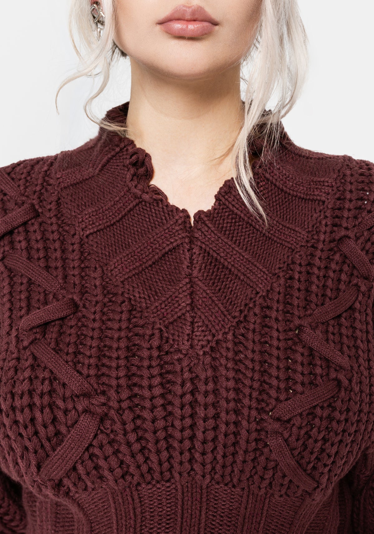 Olkra Weave Chunky Knit Jumper - Burgundy S