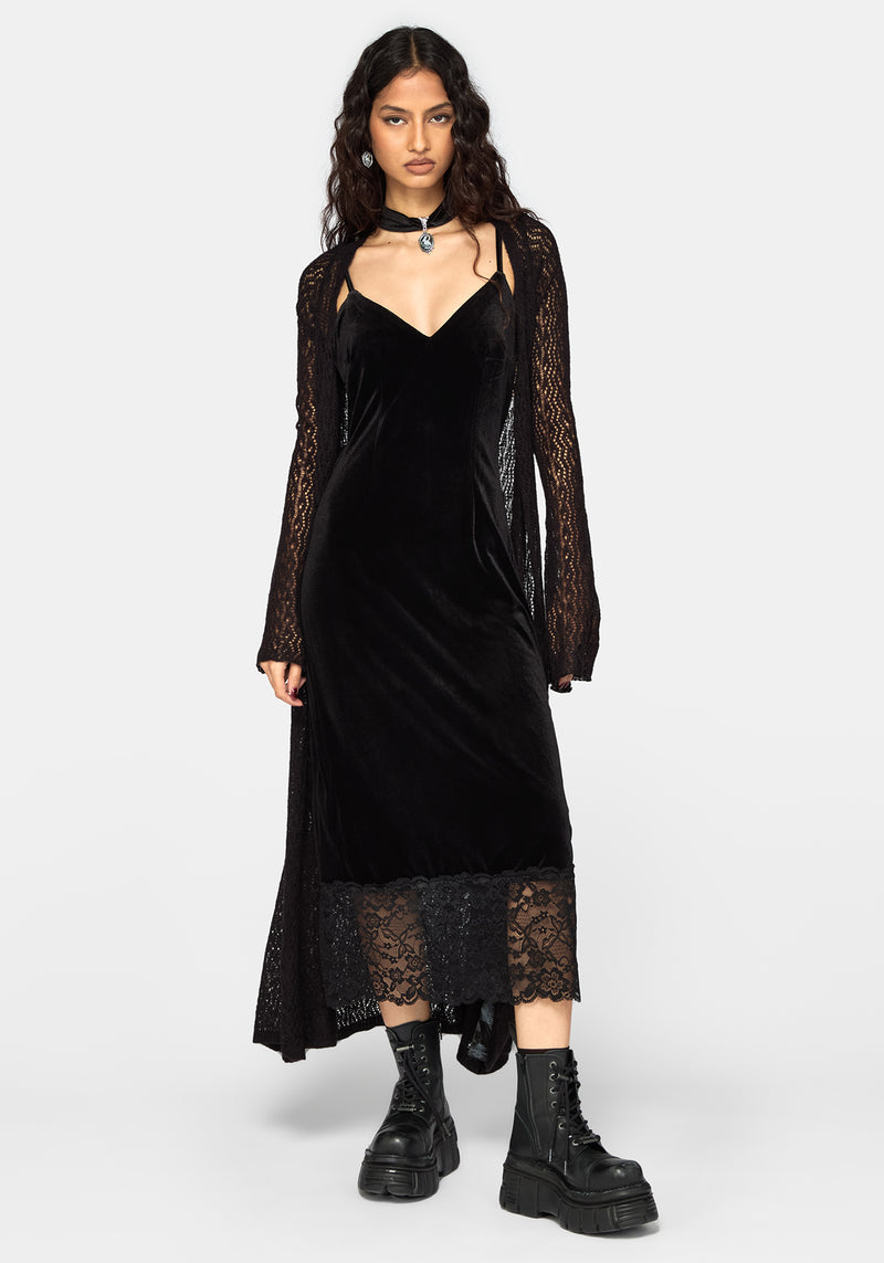 Cathy Velour Lace Hem Cami Midaxi Dress – Disturbia