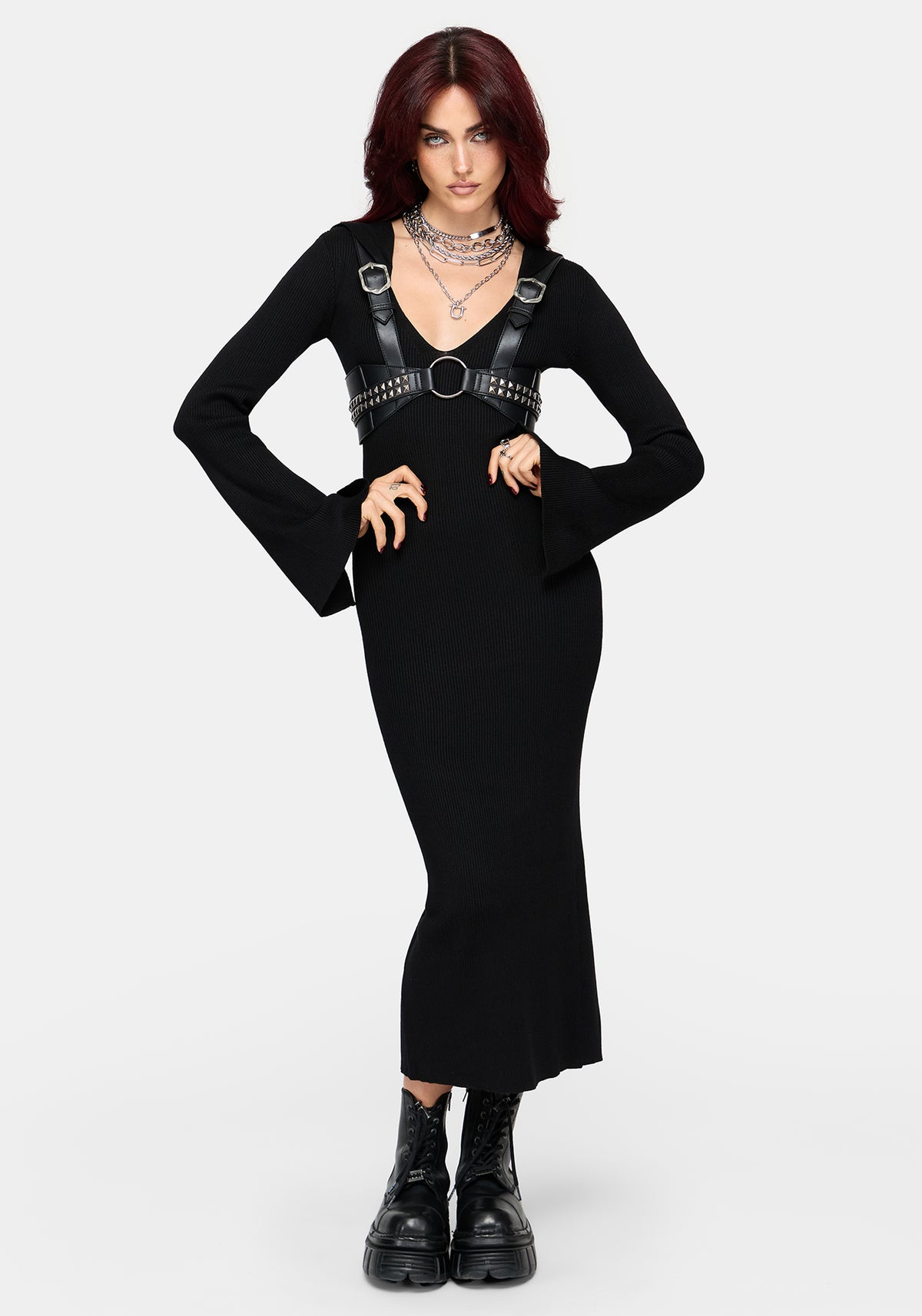 Heike Mit Kapuze Gerippt Strick Kleid